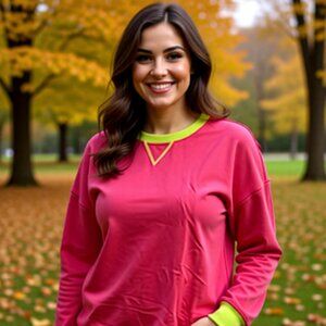 Vibrant Pink/Lime Green Women’s Sweatshirt • Lightweight 3XL Pullover